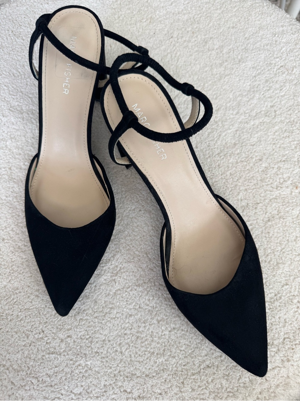 NWOT Marc Fisher Black Suede Pointed-Toe Ankle-Strap Heels
